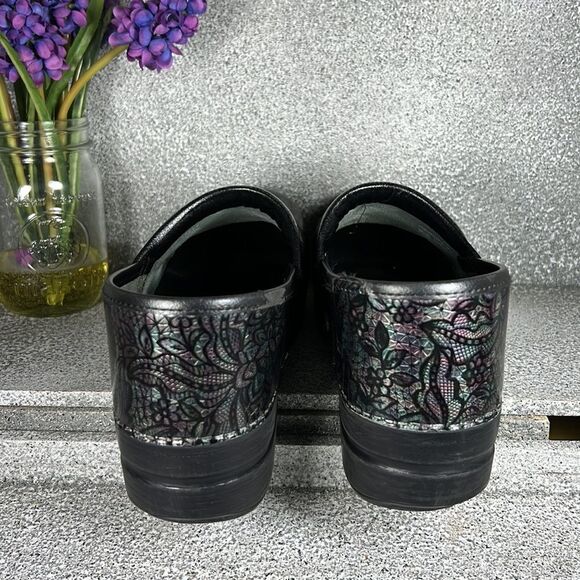Dansko Leather Metallic Floral Clogs Mules Professional Shoes EU 42 US 11.5 - Picture 5 of 9